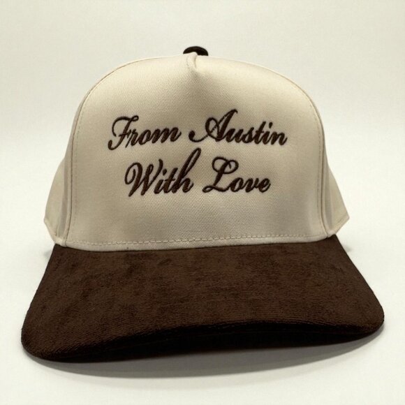 From Austin With Love Embroidered Hat | Cream & Brown Snapback - Picture 1 of 2